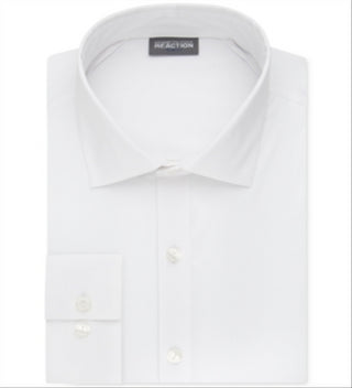 Camisa social masculina Kenneth Cole Reaction Slim Fit Techni Cole Flex Collar Solid, branca, tamanho 15,5