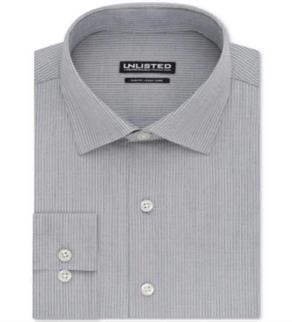 Camisa social listrada slim fit masculina Kenneth Cole, cinza, tamanho 18x18,5