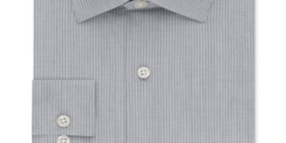 Camisa social listrada slim fit masculina Kenneth Cole, cinza, tamanho 18x18,5