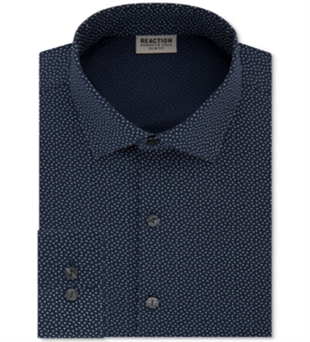 Camisa masculina Kenneth Cole Reaction Slim Fit com botões e gola azul, tamanho 34x35