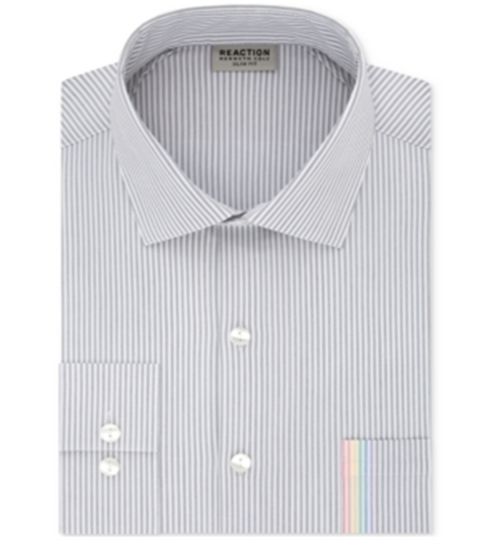 Camisa listrada masculina Kenneth Cole Reaction Slim Fit com botões, cinza, tamanho 16,5 x 32-33