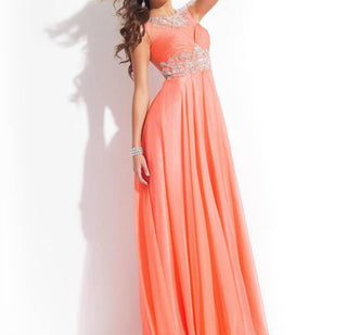 Rachel Allan - Beaded High Mesh Neck Chiffon Prom Gown