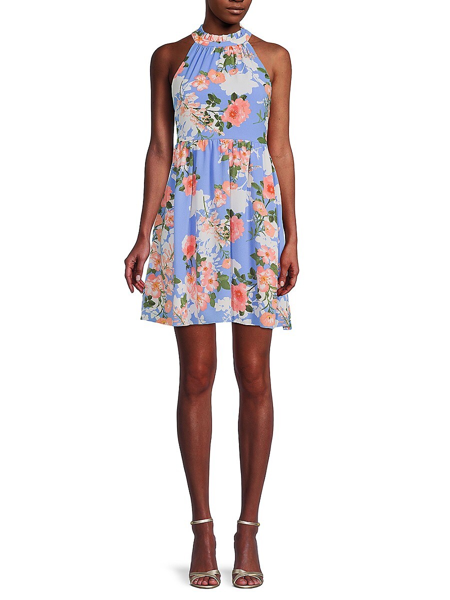 Vince Camuto Women's Floral Print Fit & Flare Dress - Blue