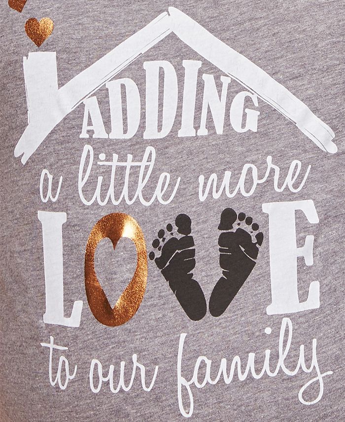 Camiseta Maternidade e Maternidade Feminina Adicionando um Pouco Mais de Amor à Nossa Família, Cinza, Tamanho X-S