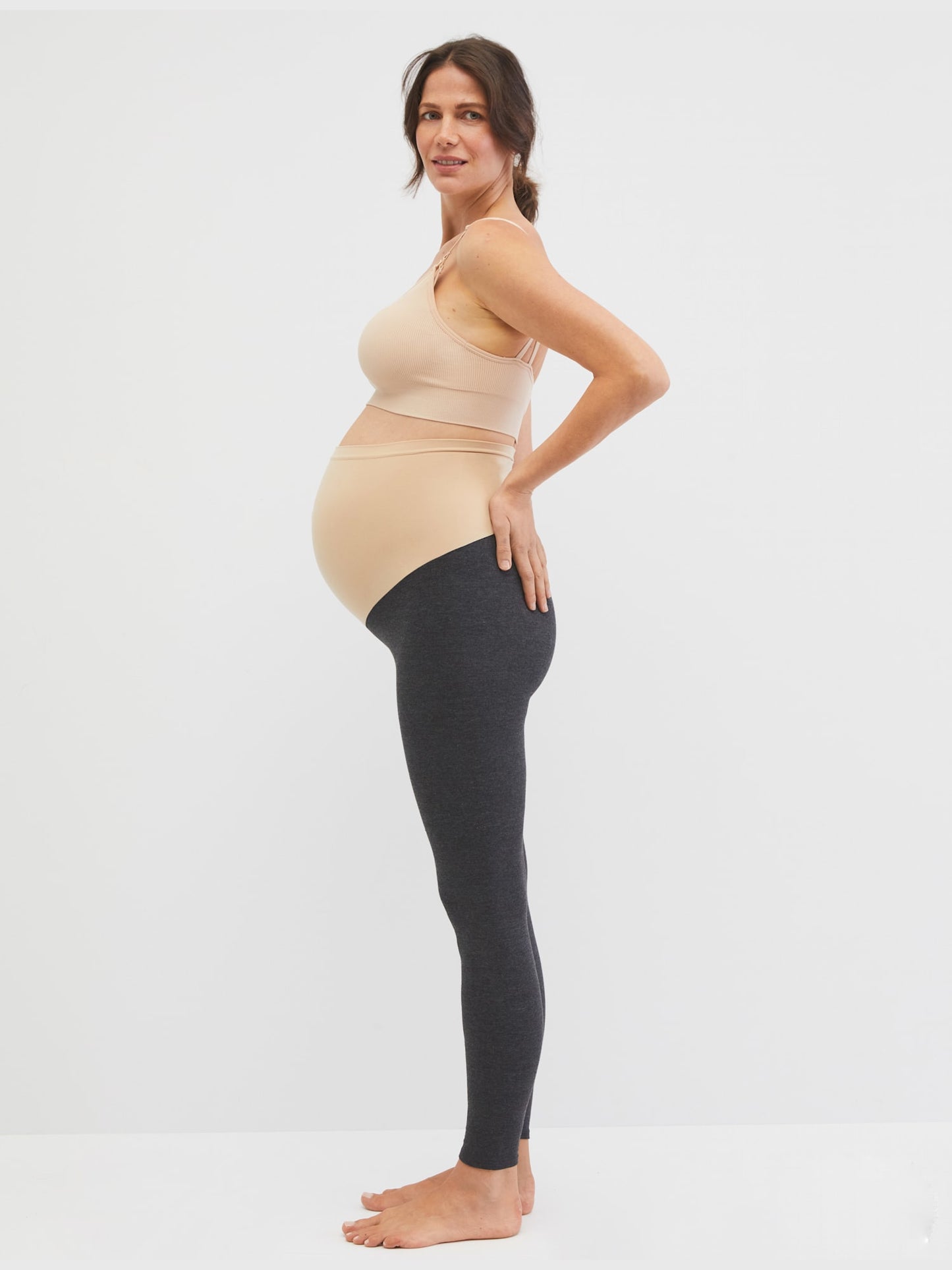 Leggings femininas elásticas essenciais para maternidade, cinza, tamanho pequeno