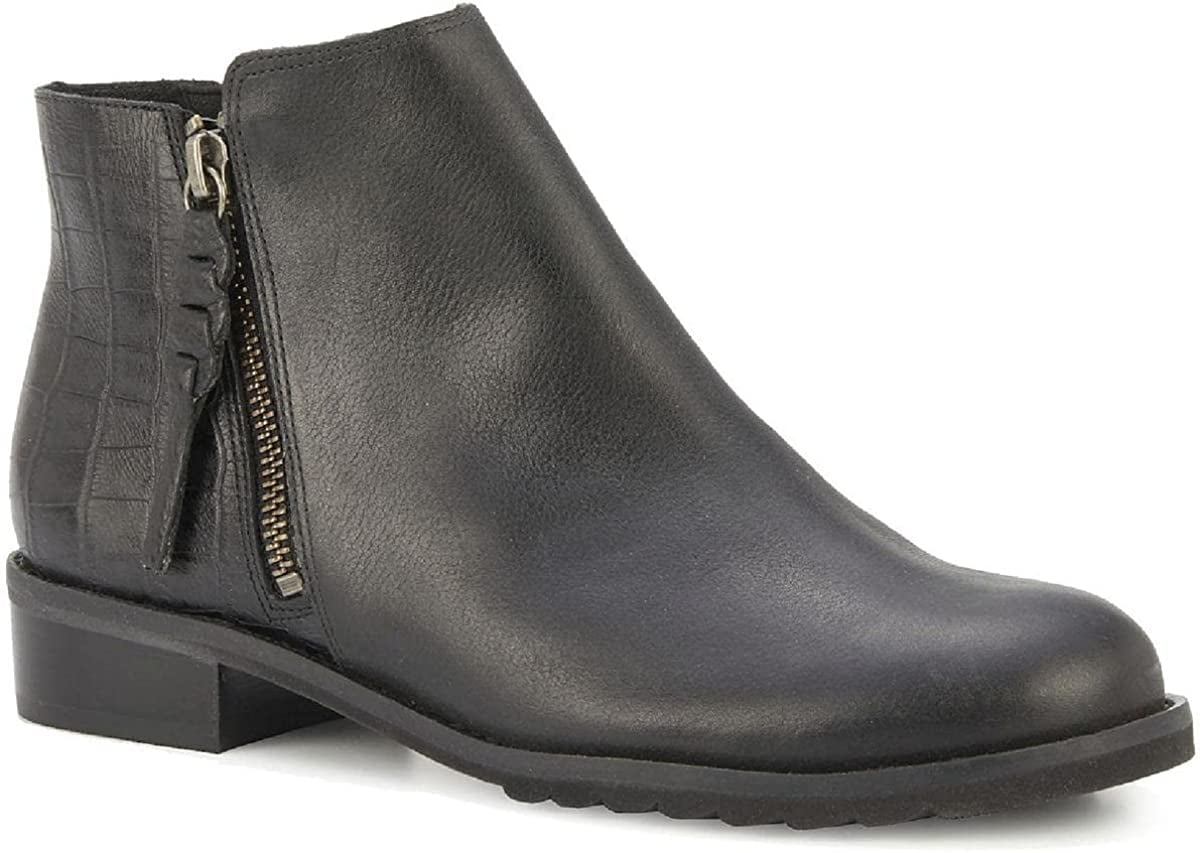 Botas femininas Kason bico redondo tornozelo leve amassado Croco preto tamanho 5 M (B)
