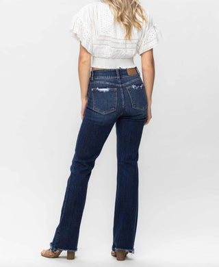 Judy Blue - Calça Jeans Bootcut Vintage com Bainha Desfiada
