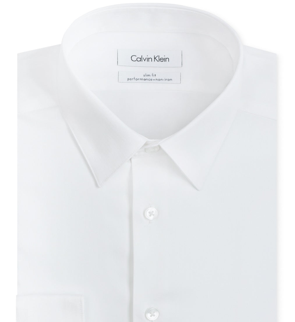 Camisa social masculina Calvin Klein Slim Fit com gola sem ferro e costura, branca, tamanho 15,5 x 34 x 35