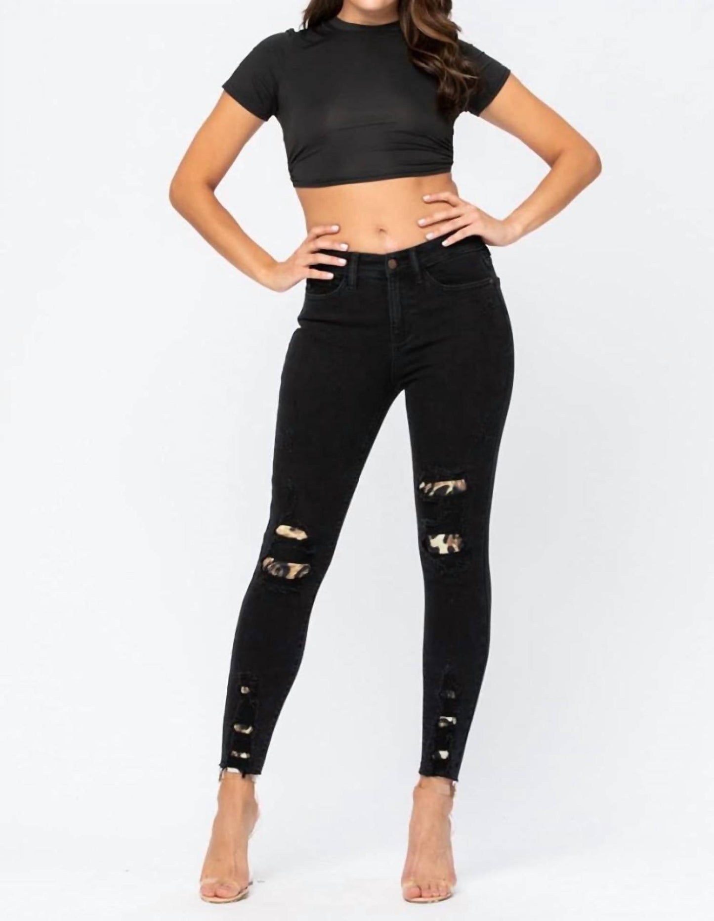 Judy Blue - Animal Print Distressed Skinny Jeans