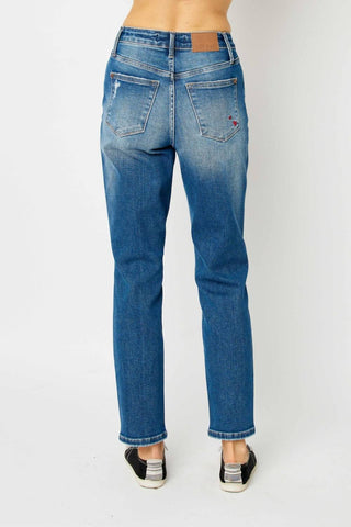Judy Blue - Calça jeans boyfriend de cintura alta com bolso para moedas
