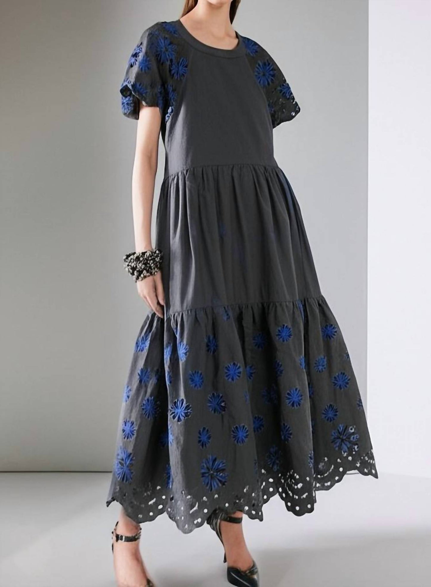 Something Navy - Embroidered Tiered Maxi Dress