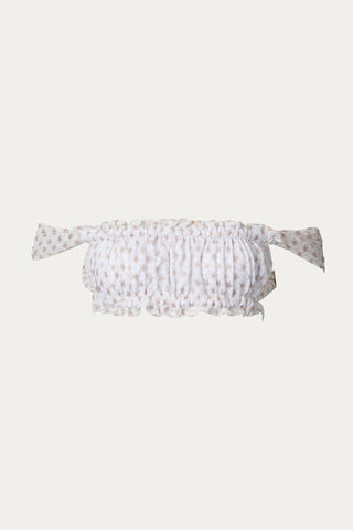 Soah - KARMA RUFFLED PRINTED LACE BIKINI TOP