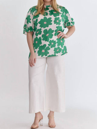 Entro - Poppy Floral Mock Neck Puff Sleeve Top