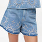 Ganni - Women's Broderie Anglaise Denim Shorts