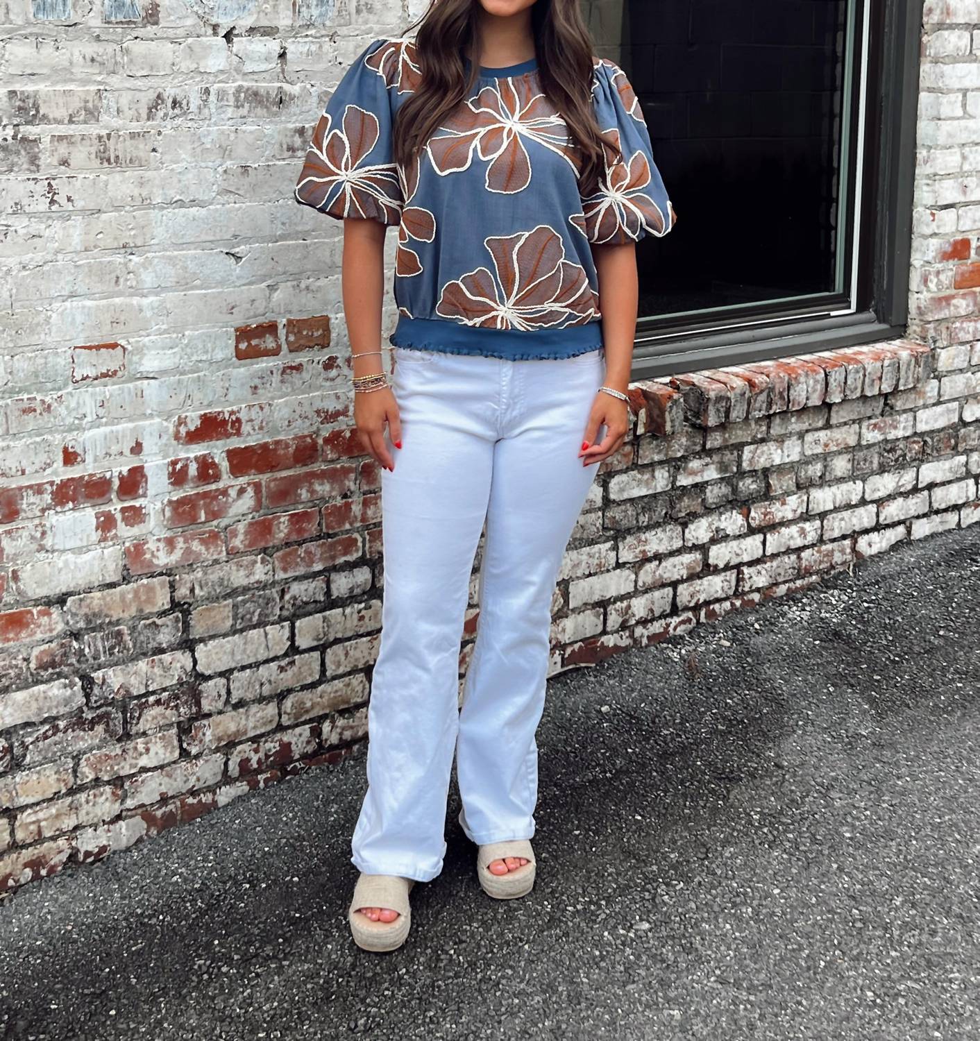 Voy - Fae Contrast Band Detailed Floral Embroidery Top