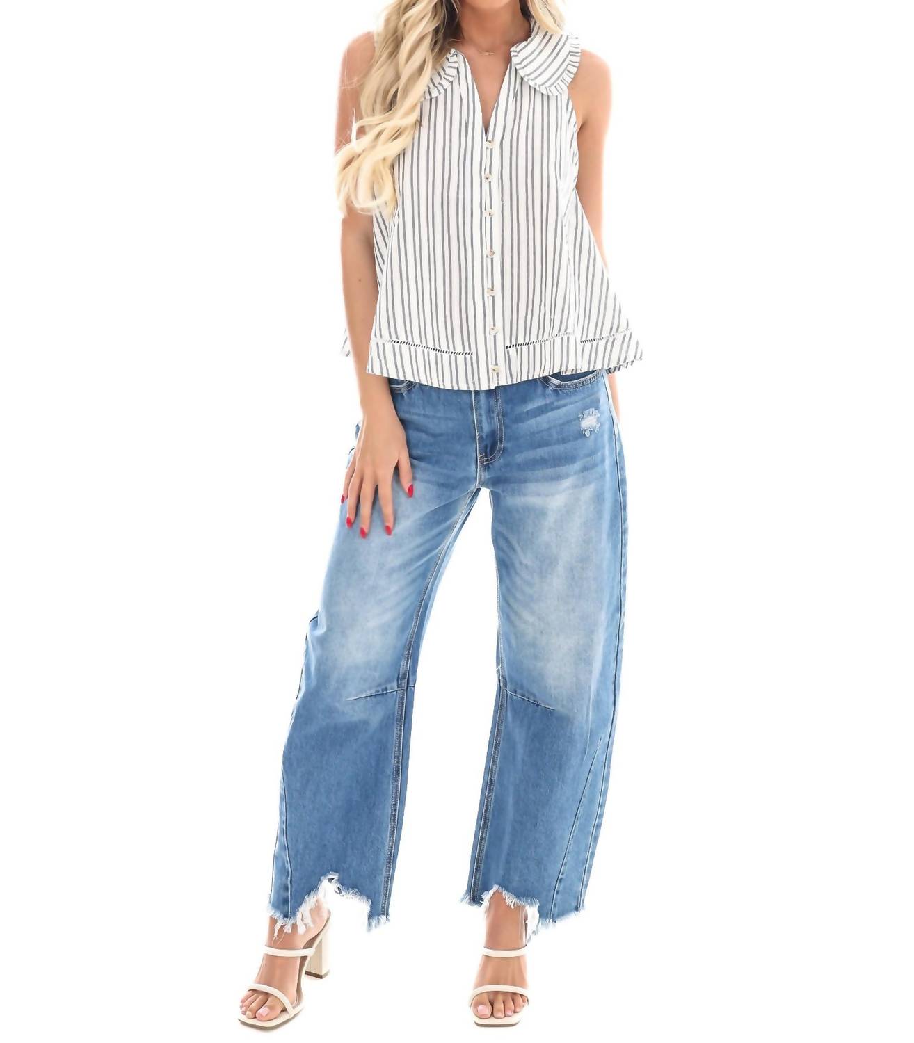 Ee:Some - Look My Way Stripe Collar Top