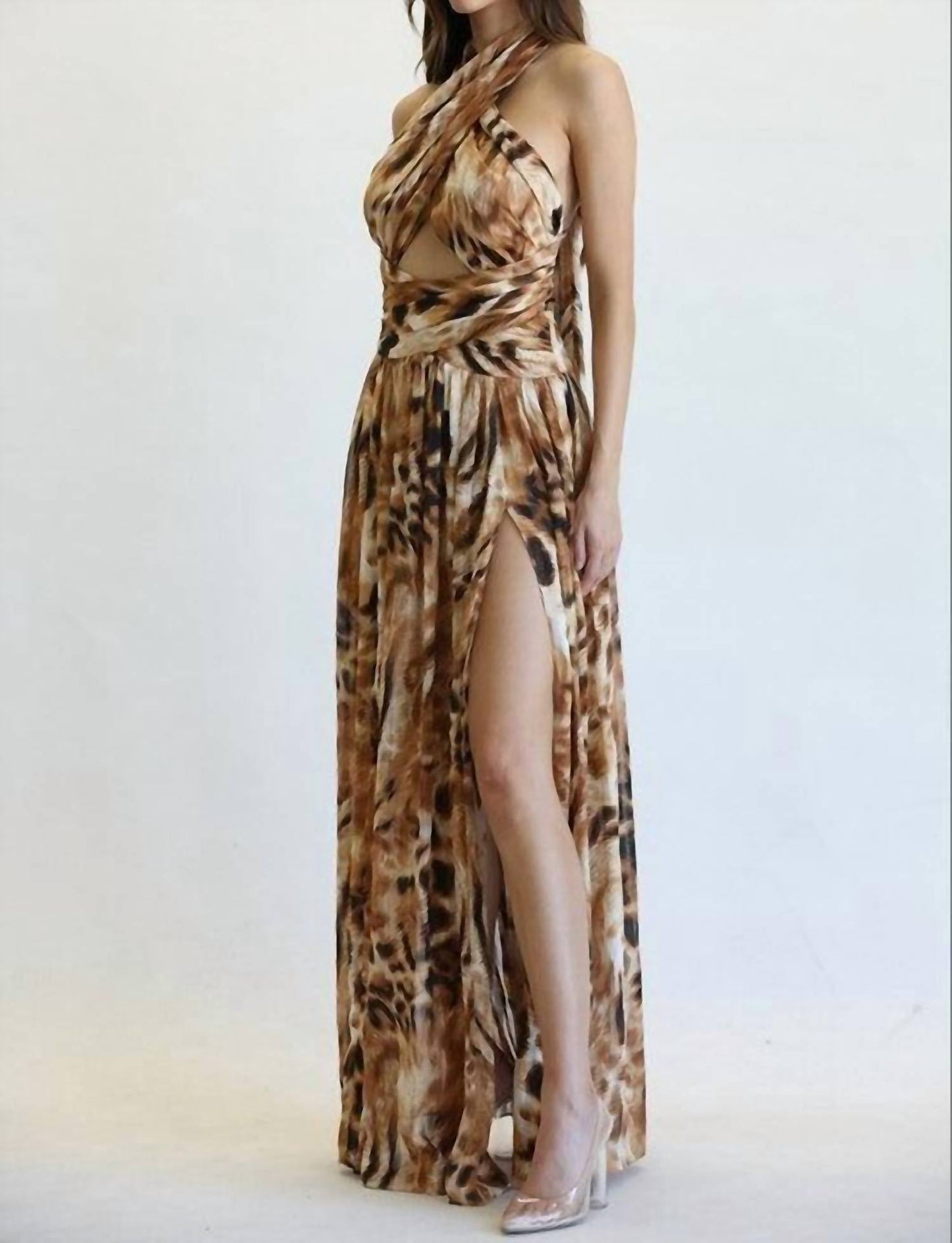 Blithe - Women's Leopard Print Criss-cross Maxi Dress
