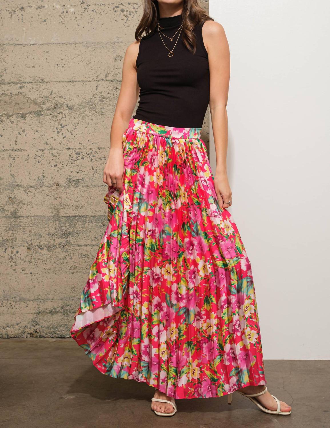 Blue B - Floral Pleated Maxi Skirt