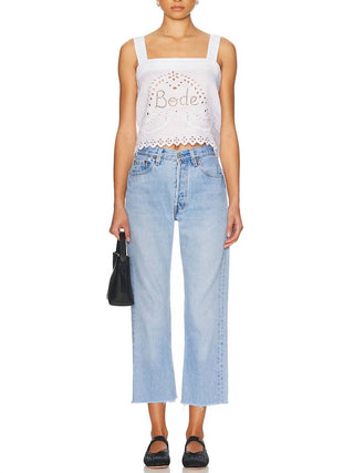 Aligrace - Calça Jeans Reta com Bainha Desfiada e Relaxada