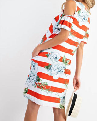 143 Story - Vestido com listras florais e ombros descobertos