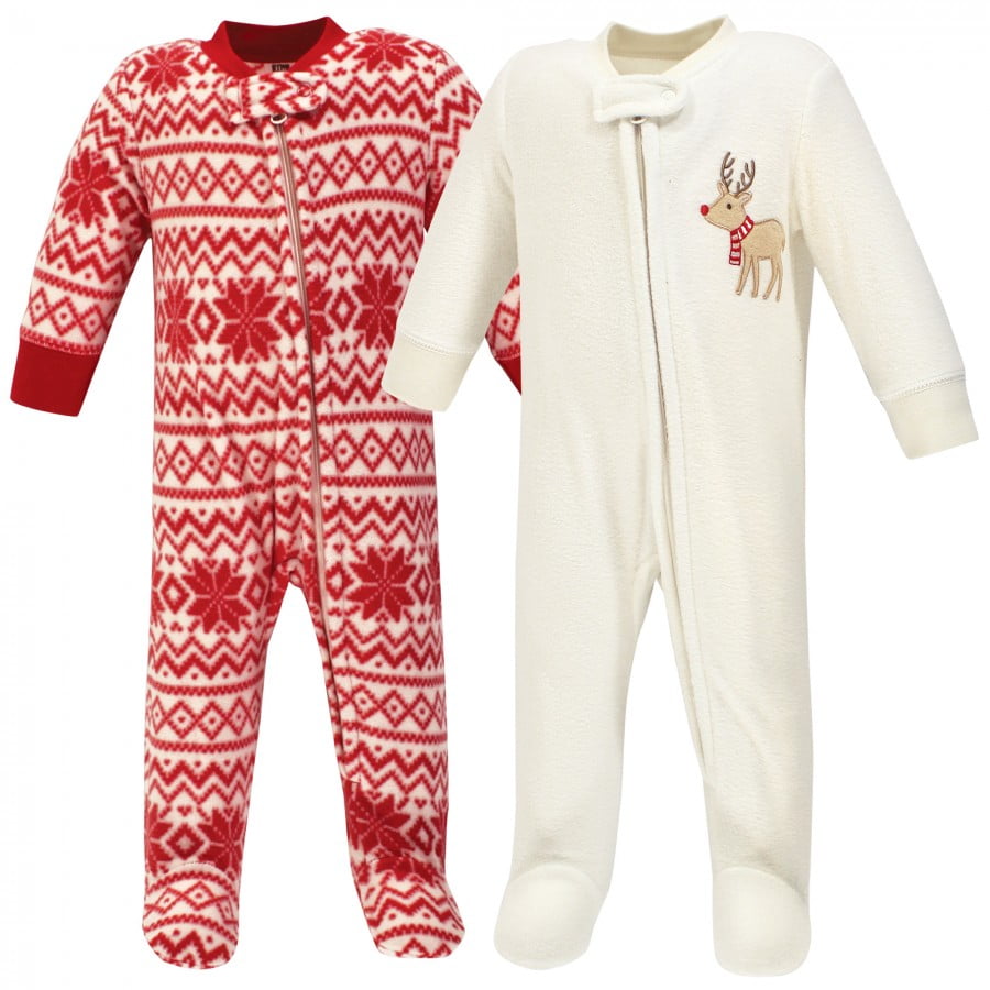 Hudson Baby Fleece com zíper para dormir e brincar, pacote com 2, rena marrom, tamanho 3-6 meses