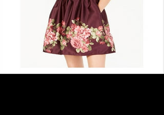 Teeze Me Feminino Borgonha Zíper Gravata Floral Alcinhas Espaguete Decote Coração Mini Cocktail Fit + Vestido Flare Júnior 3