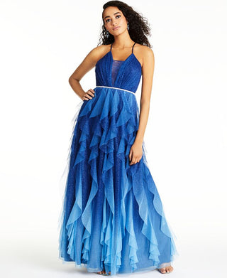 Vestido de malha com babados e glitter Teeze Me feminino, azul, tamanho 11