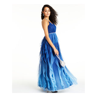 Vestido de malha com babados e glitter Teeze Me feminino, azul, tamanho 11