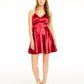 Teeze Me Vestido curto feminino com alças finas e zíper, decote coração, corte evasê, vermelho, tamanho 5