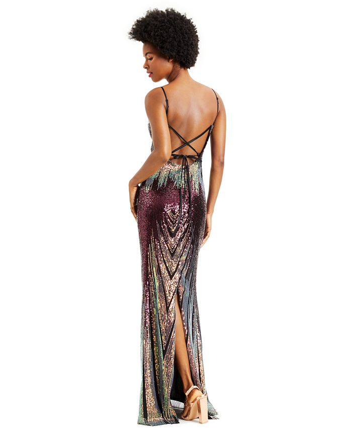 Vestido de festa longo com fenda cruzada nas costas, decote coração e lantejoulas Teeze Me feminino, tamanho 9, vermelho