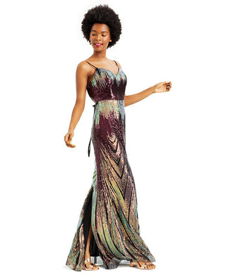 Vestido de festa longo com fenda cruzada nas costas, decote coração e lantejoulas Teeze Me feminino, tamanho 9, vermelho