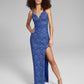 Vestido formal feminino Teeze Me com decote em V, sem mangas, comprimento chá, azul, tamanho 0