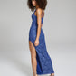 Vestido formal feminino Teeze Me com decote em V, sem mangas, comprimento chá, azul, tamanho 0