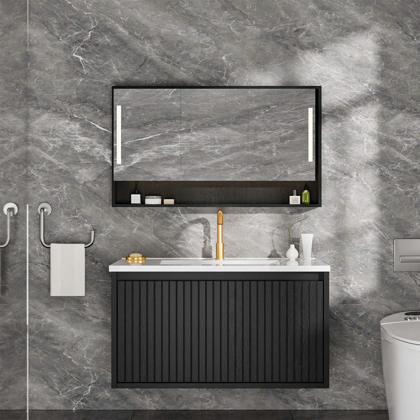 Wall Mounted Floating Bathroom Vanity With Sink and Drawers