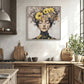 Beauty Lady Wall Art Gold and White Floral Canvas Artwork 24x24 Inch