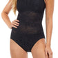 Maiô feminino de gola alta com transparência e decote alto Profile By Gottex, preto, tamanho 40