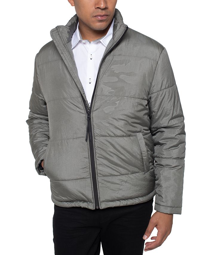 Jaqueta acolchoada masculina Kenneth Cole com zíper completo, cinza, tamanho médio