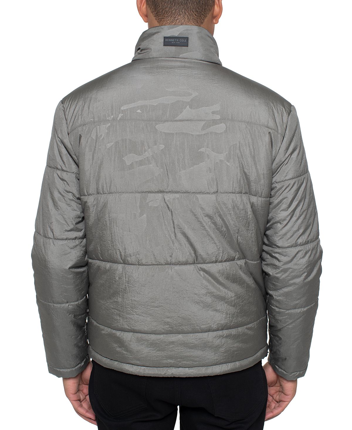 Jaqueta acolchoada masculina Kenneth Cole com zíper completo, cinza, tamanho médio
