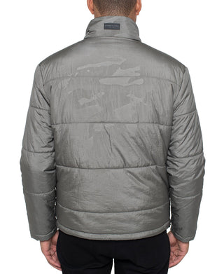 Jaqueta acolchoada masculina Kenneth Cole com zíper completo, cinza, tamanho médio