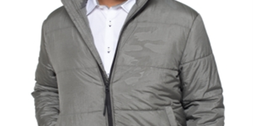 Jaqueta acolchoada masculina Kenneth Cole com zíper completo, cinza, tamanho médio