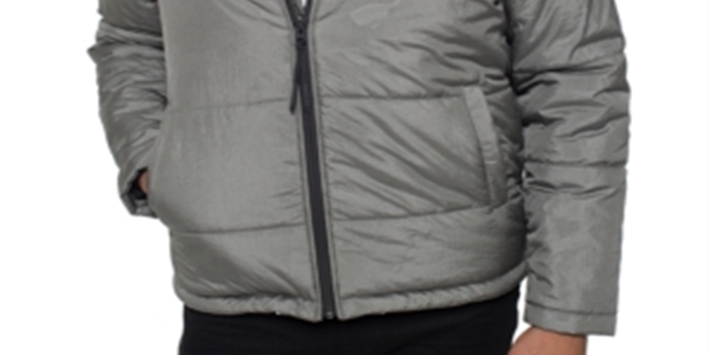 Jaqueta acolchoada masculina Kenneth Cole com zíper completo, cinza, tamanho médio
