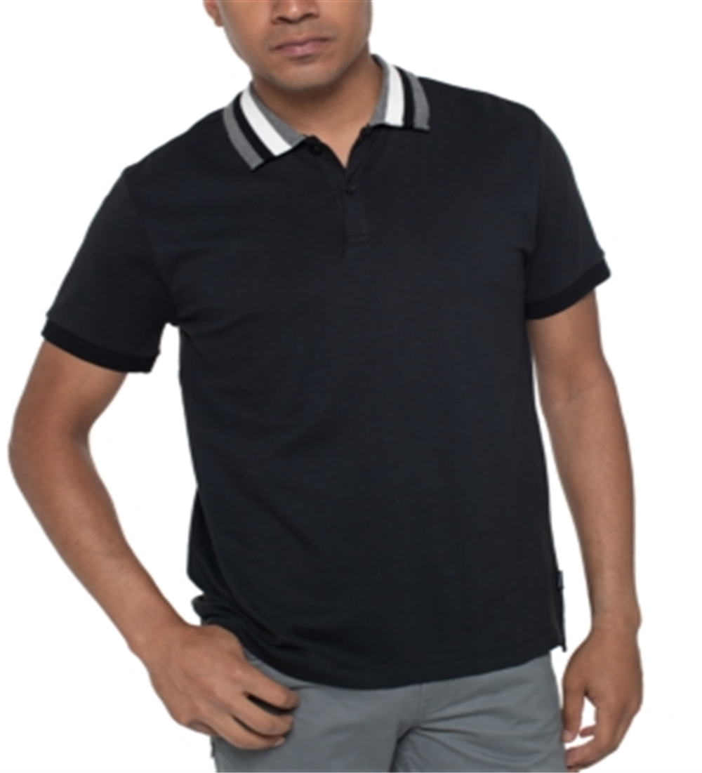 Camisa polo masculina Kenneth Cole Reaction com gola listrada, preta, tamanho médio