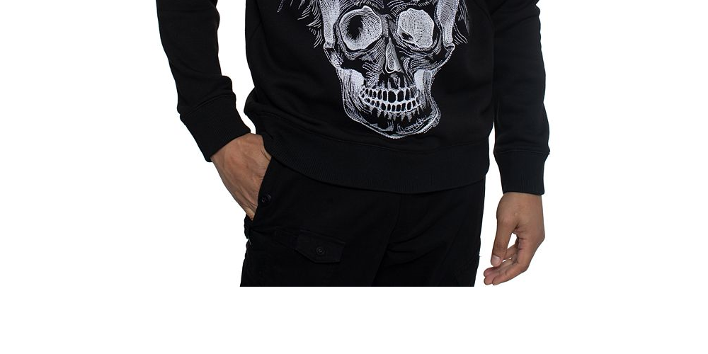 Suéter masculino Sean John de manga comprida com gola redonda estampada, preto, tamanho XXXX-G