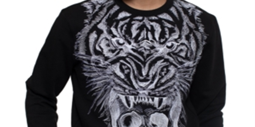 Suéter masculino Sean John de manga comprida com gola redonda estampada, preto, tamanho XXXX-G