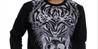 Suéter masculino Sean John de manga comprida com gola redonda estampada, preto, tamanho XXXX-G