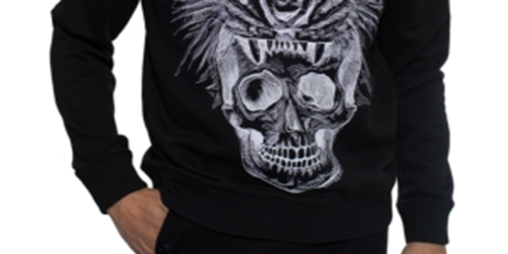 Suéter masculino Sean John de manga comprida com gola redonda estampada, preto, tamanho XXXX-G