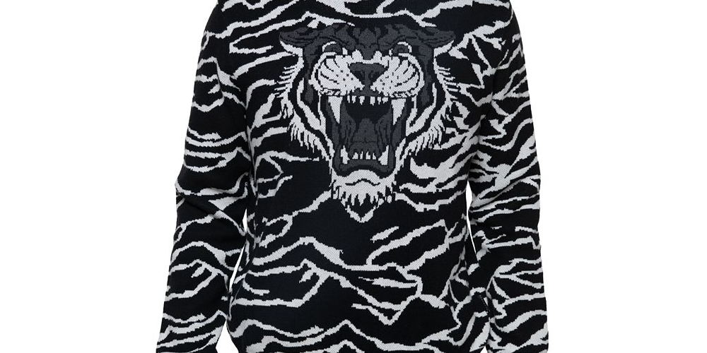 Suéter Sean John Masculino Big &amp; Tall Tiger Jacquard Knit Preto Tamanho Médio
