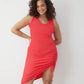 GSTQ Drawstring Rib-Knit Tank Dress - Pink - M
