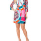 Vestido feminino com estampa de mosaico e manga 3/4 White Mark, laranja, tamanho grande