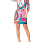 Vestido feminino com estampa de mosaico e manga 3/4 White Mark, laranja, tamanho grande